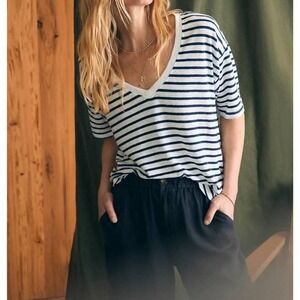 Faherty Oceanside Linen VNeck Womens S Coastal Stripe Nautical Beach‎ Resortwear